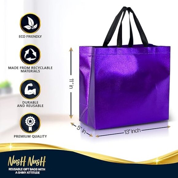 Purple Gift Bags Large Size – Set of 12 Purple Reusable Gift Bags With Handles - Picture 4 of 4